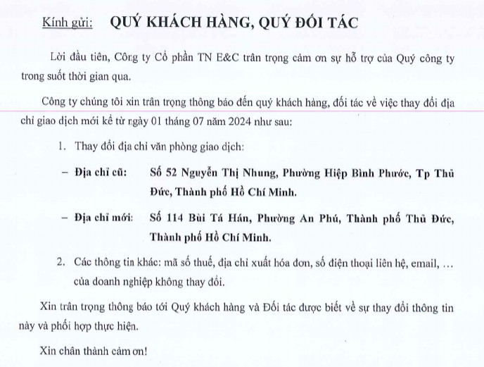 NOTICE OF CHANGE OF TRANSACTION OFFICE ADDRESS